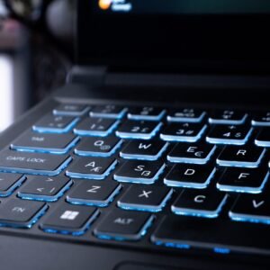 Gaming laptop with RGB backlit keyboard (stock photo, illustrative)