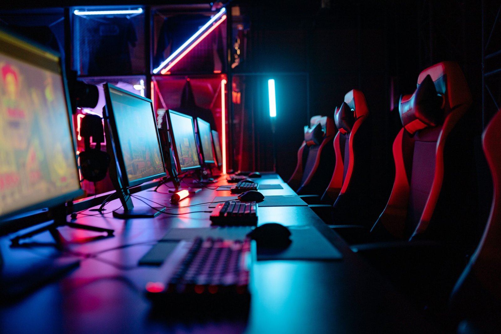 Gaming chairs at a gaming setup (stock photo, illustrative)